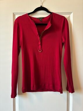 Ralph Lauren Red Ribbed Henley Top